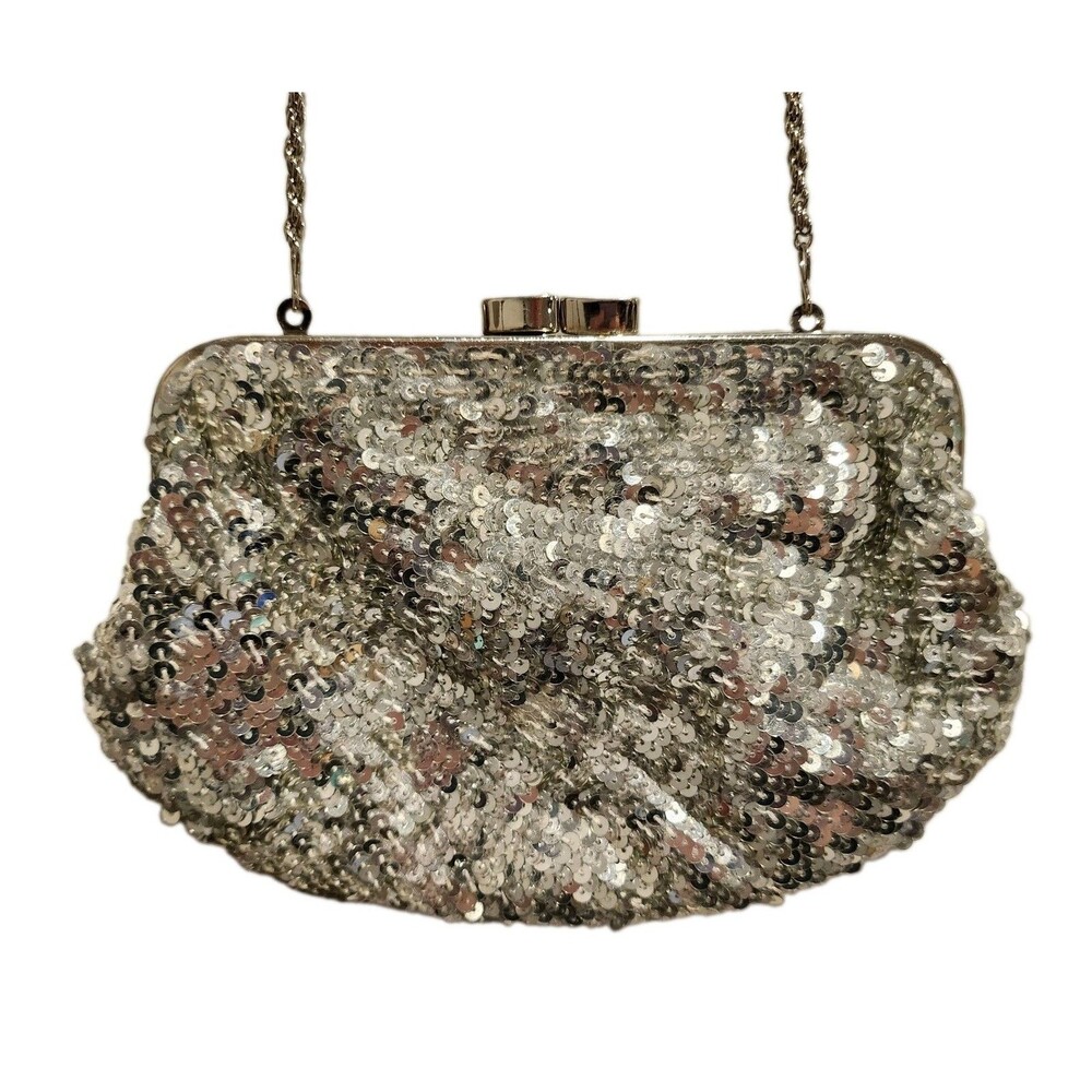 Cache Silver Sequin Evening Bag/Purse/Clutch Vintage Y2K